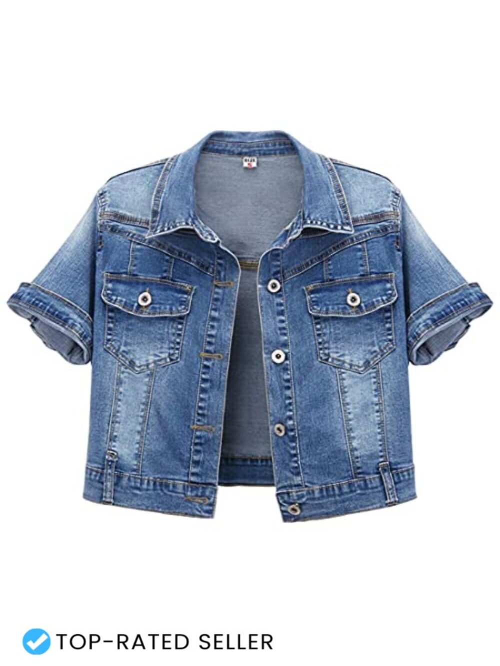 Women's Cropped Denim Jacket Short Sleeve Cotton Spandex